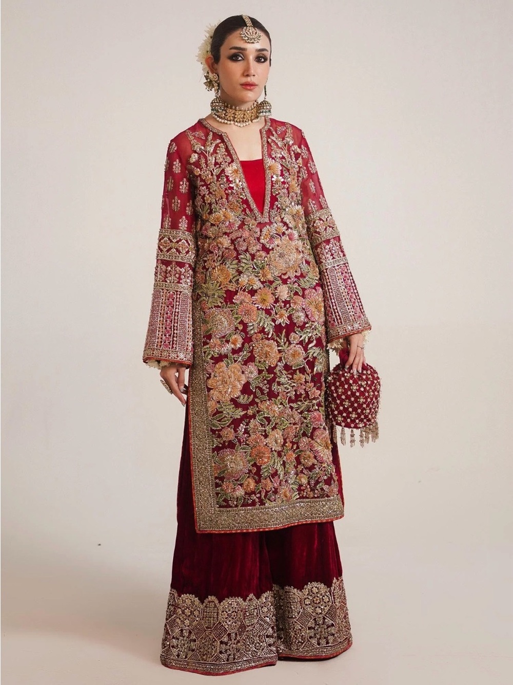 Embroidered Maroon Formal Women’s Dress Set